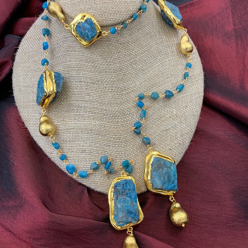 40' Natural Blue Kyanite Gold Plated Wrap Necklace